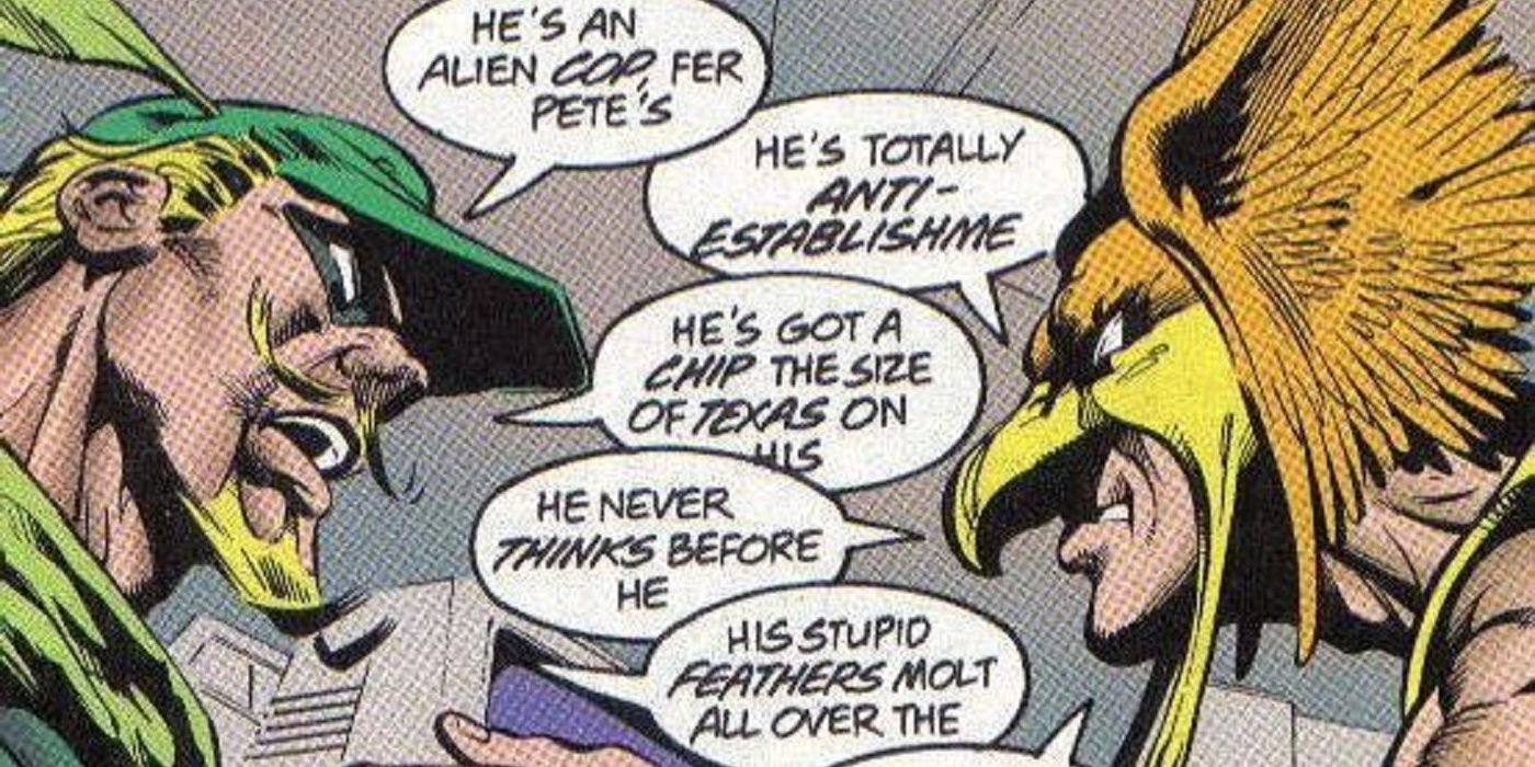 Green Arrow and Hawkman arguing in DC Comics