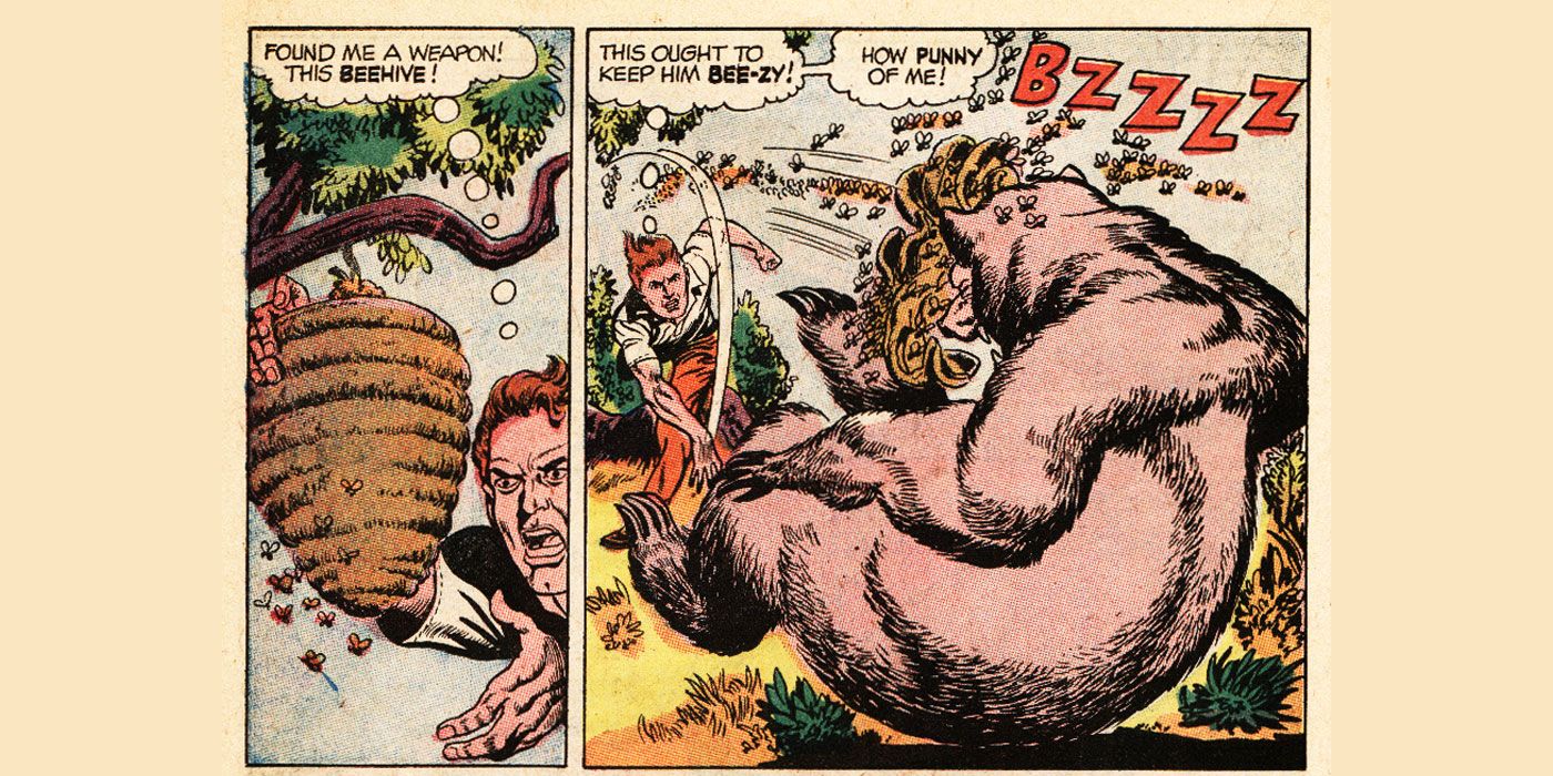 Hal Jordan fighting a bear in civilian clothes
