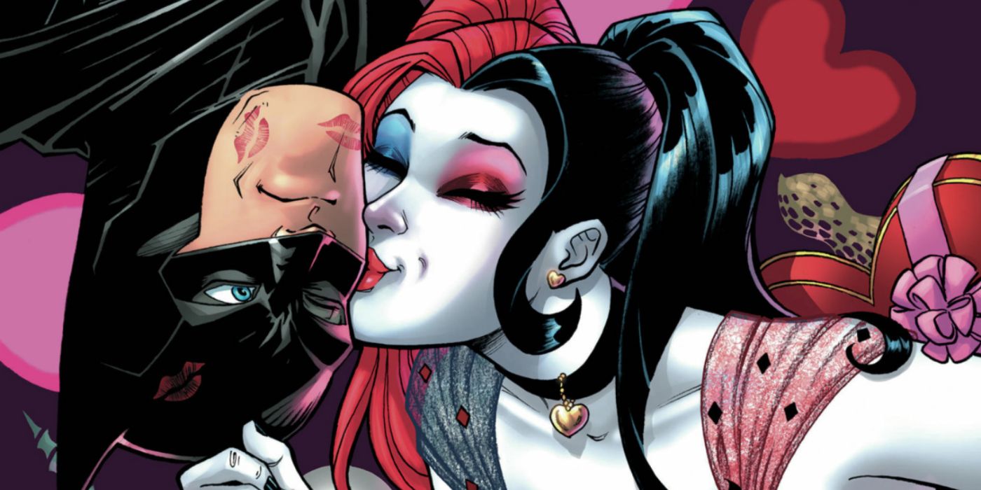 Harley Quinn kissing Batman
