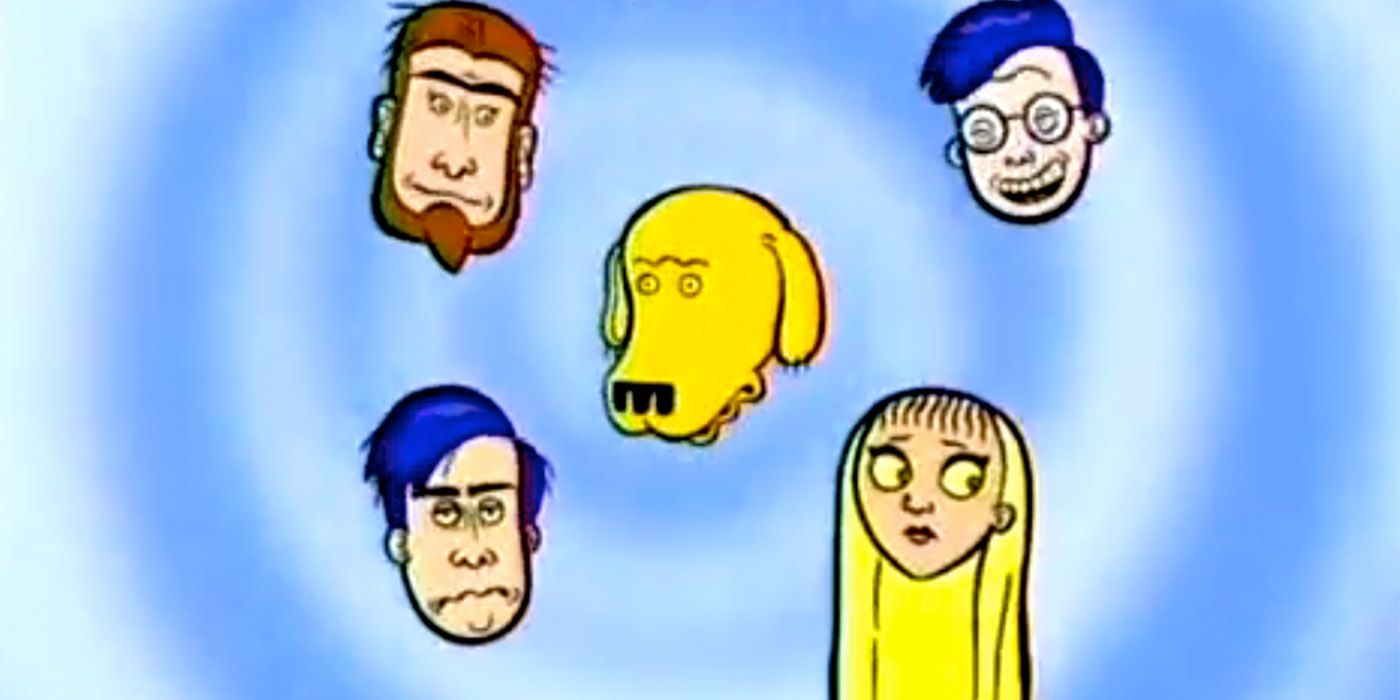 Floating heads against a blue background from Adult Swim's Mission Hill.