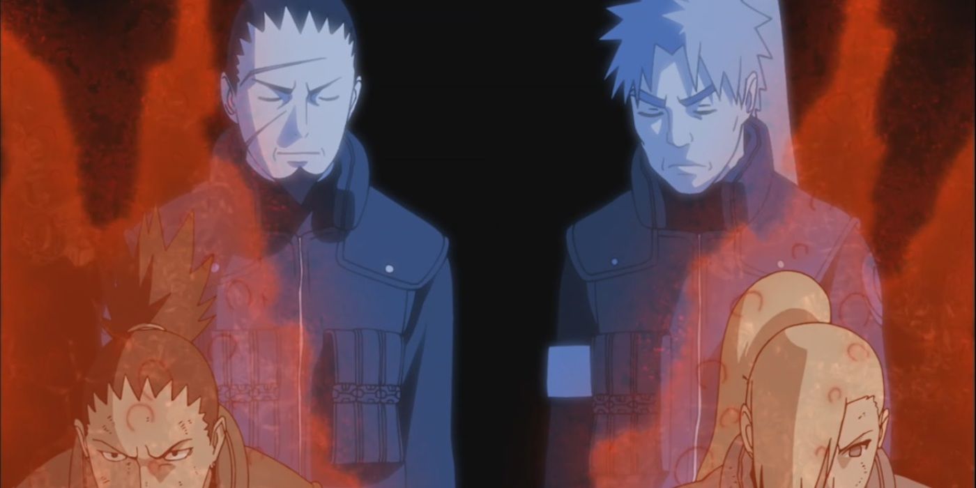 Shikaku Nara and Inoichi Yamanaka talking with Shikamaru and Ino one last time (Naruto Shippūden)