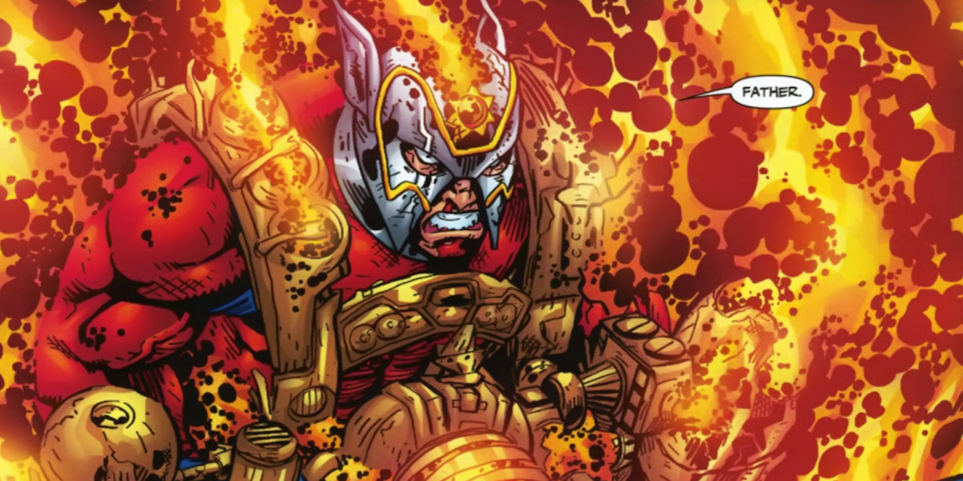 Orion from Apokolips surrounded by flaming energy in DC Comics