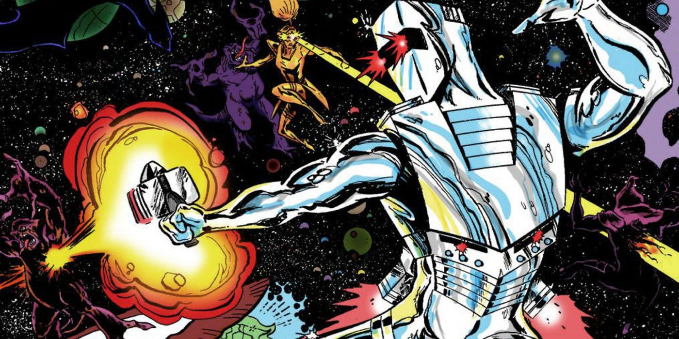 Marvel's Rom the Space Knight fighting creatures in space.