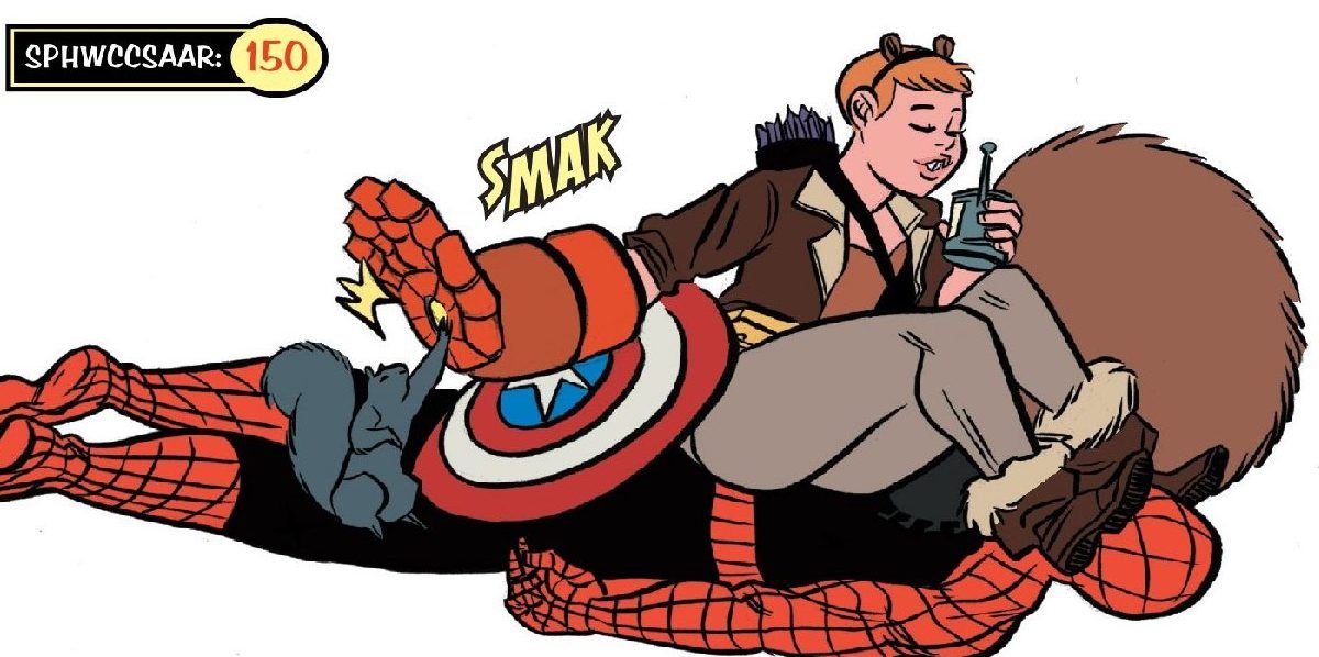 squirrel girl sits on captain america