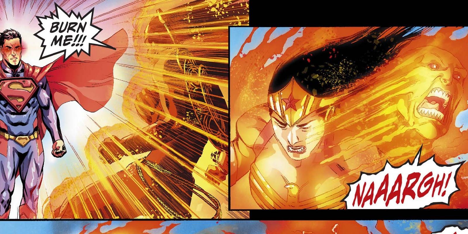 Superman blasts Wonder Woman with heat vision to release Martian Manhunter