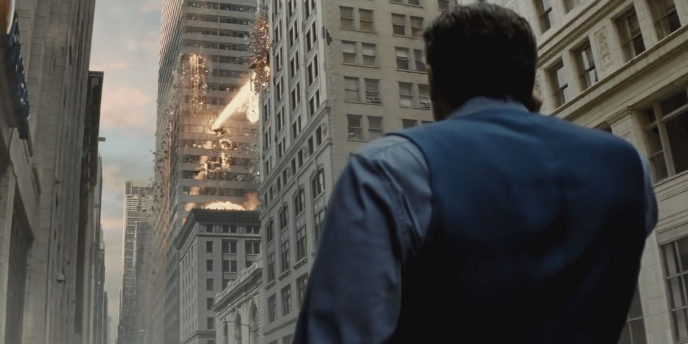 Bruce Wayne watching Metropolis be destroyed in Man of Steel movie
