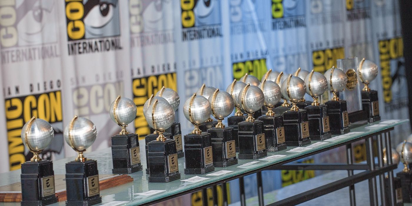 Eisner Award trophies.