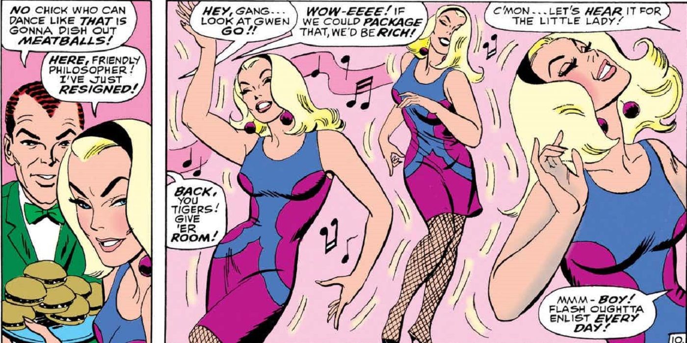 Gwen Stacy dancing from the comics