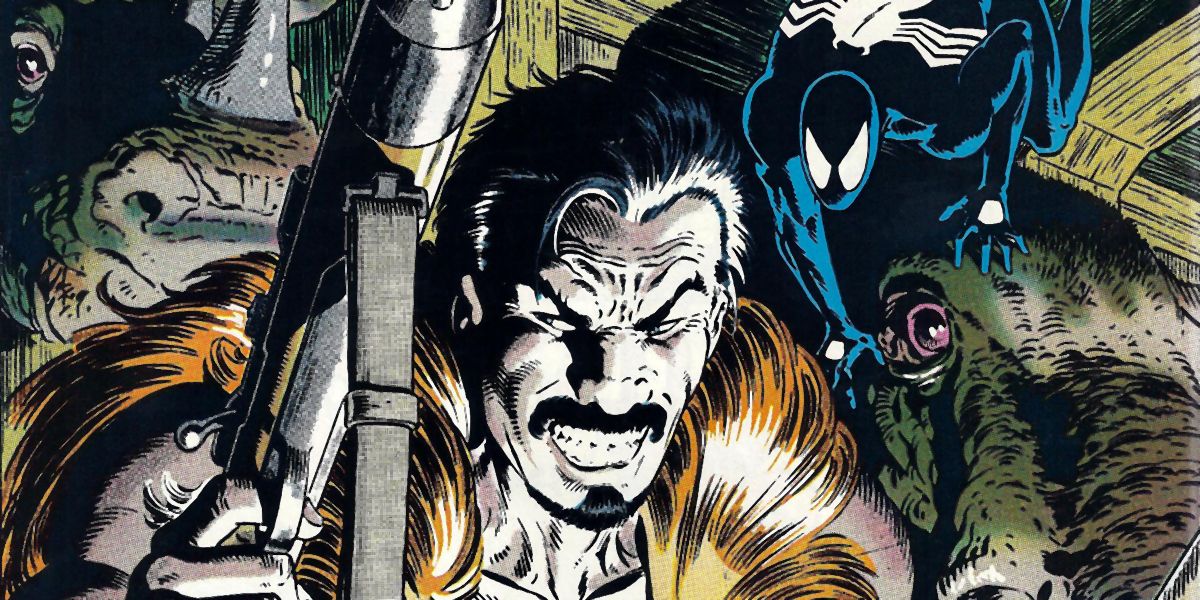 Marvel Comics Kraven's last hunt, with Spider-Man sneaking up on Kraven the Hunter