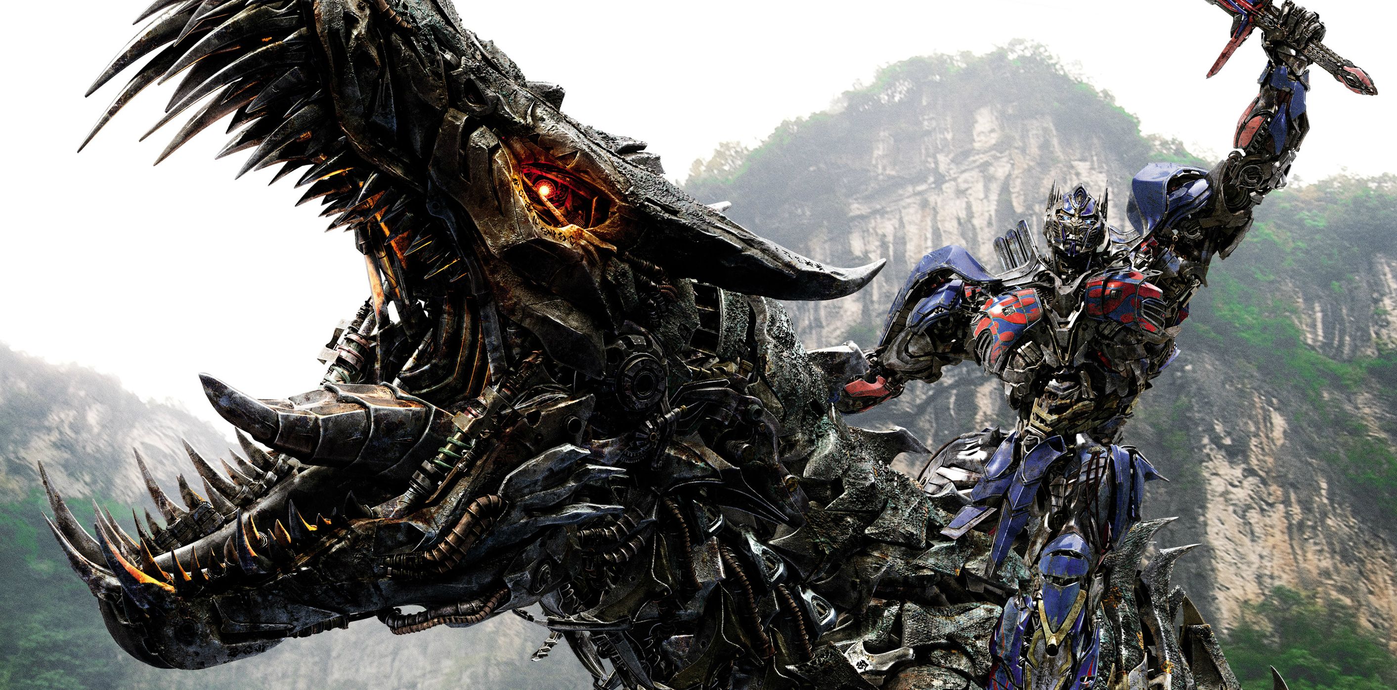 Optimus Prime riding a Dinobot in Transformers Age of Extinction