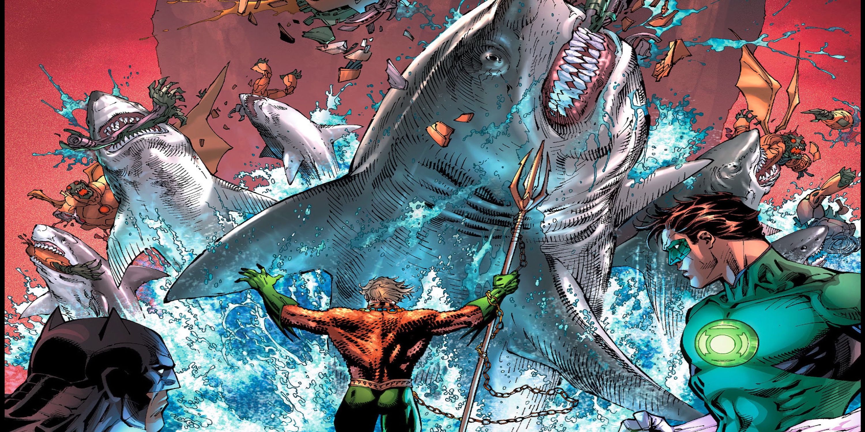 Aquaman kills Parademons with sharks