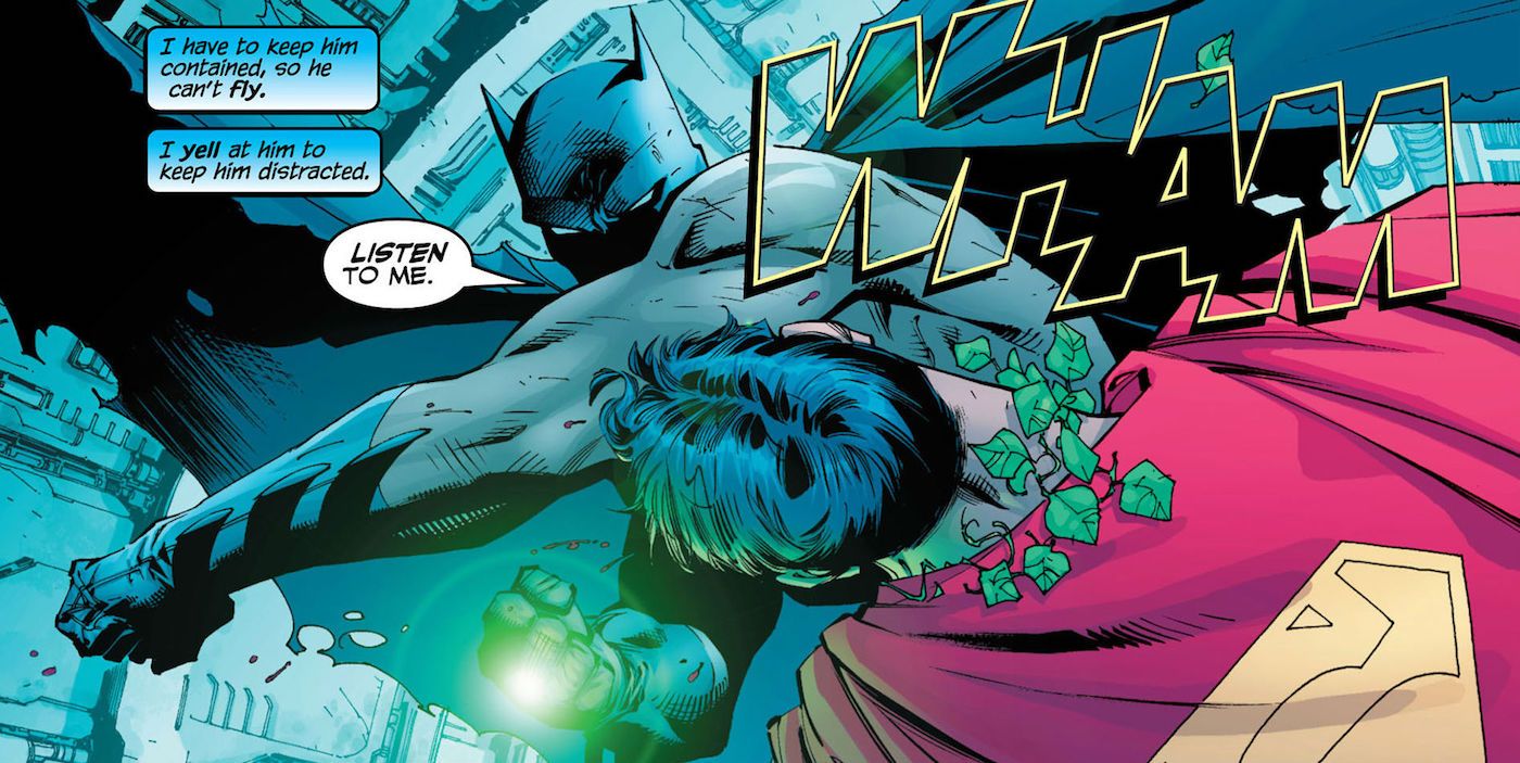 Batman wears kryptonite ring and punches Superman