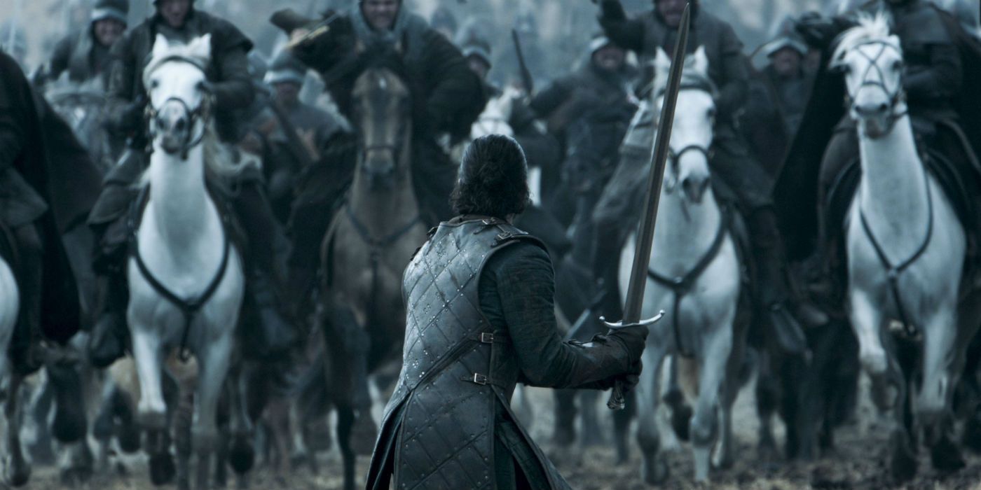Jon Snow getting ready to battle Ramsay Bolton's men during the Battle of the Bastards