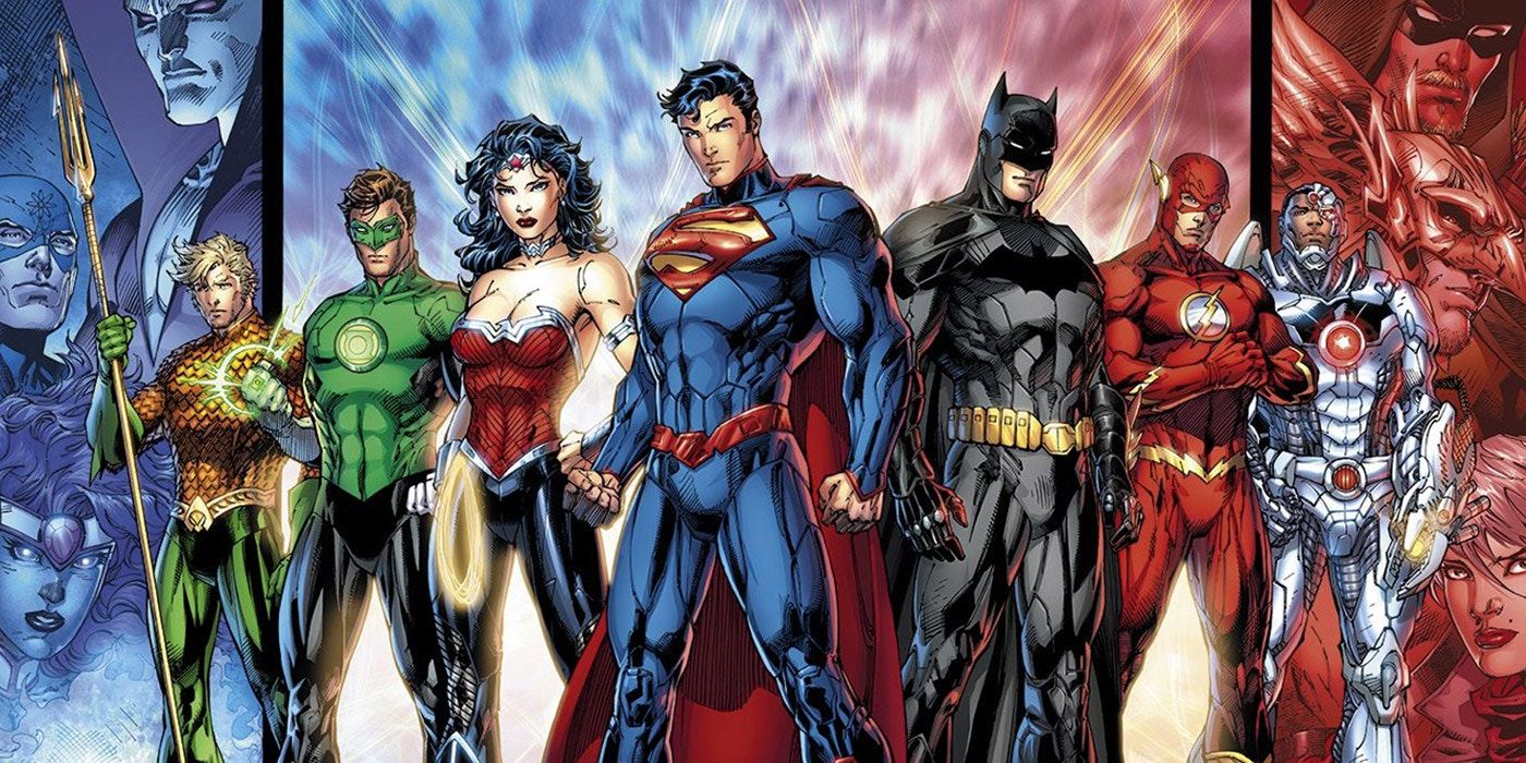 Justice League New 52 posant dans une ligne 