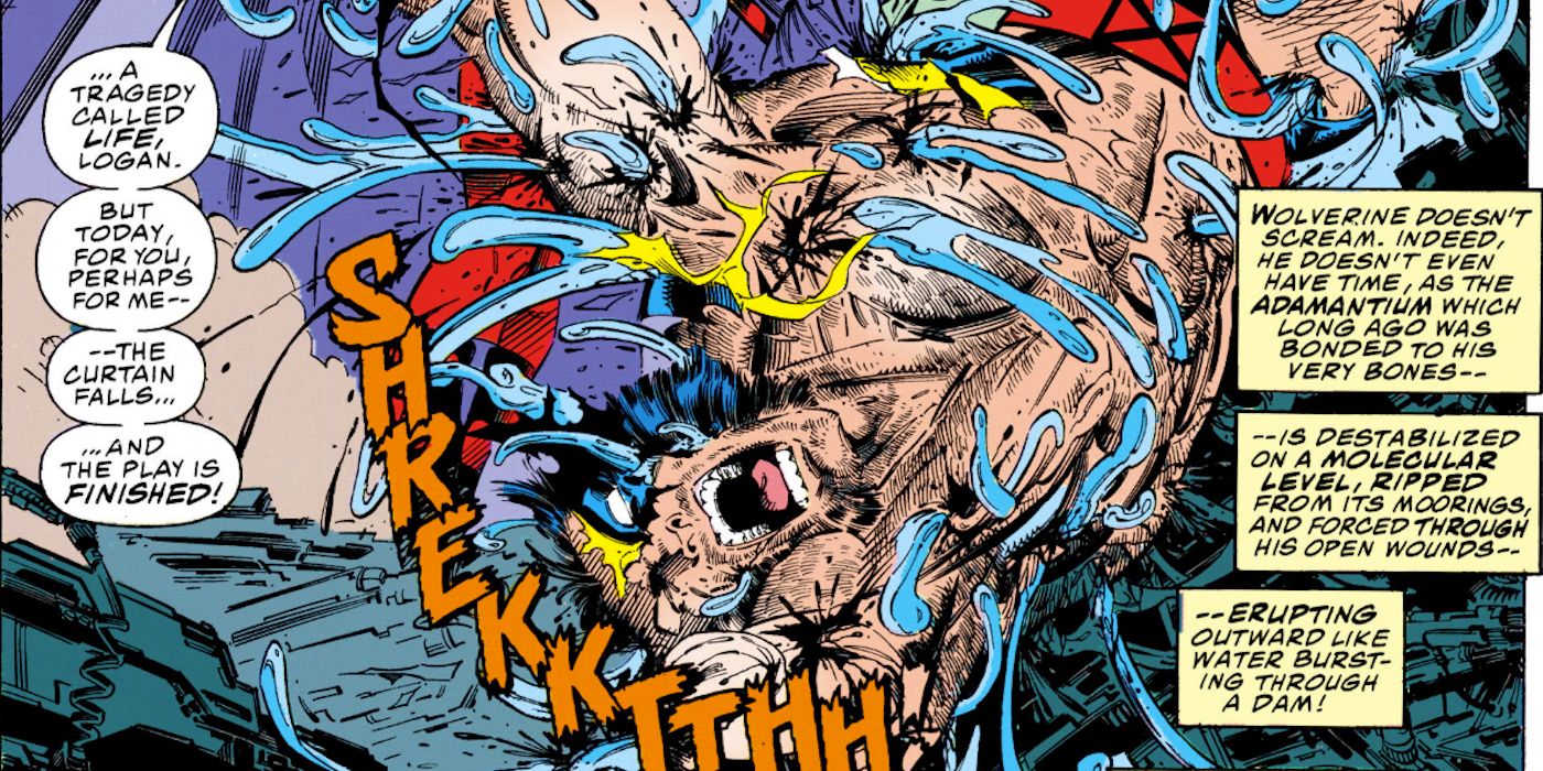 Magneto vs Wolverine from Marvel Comics' X-Men #25, where Wolverine loses his adamantium