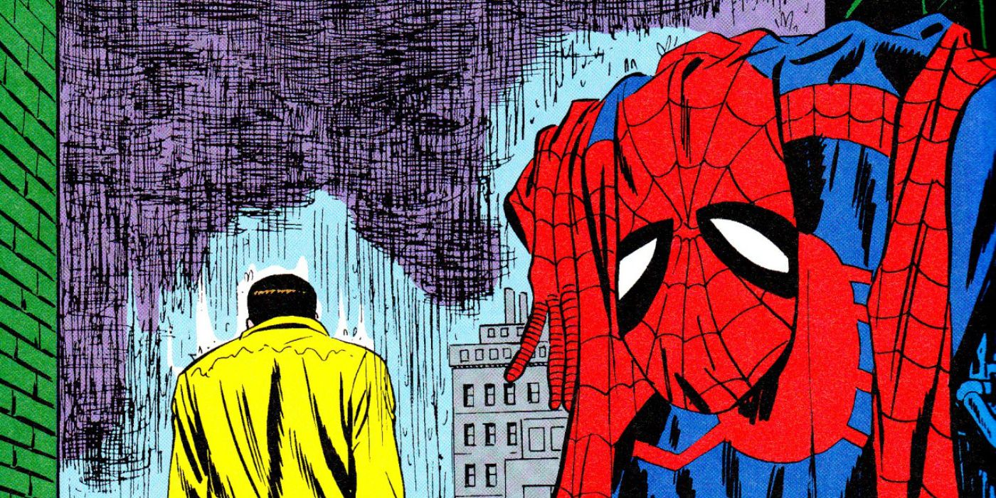 Peter Parker walking away from Spider-Man costume from Spider-Man: No More comic.