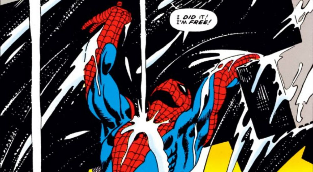 Spider-Man lifting iconic debris