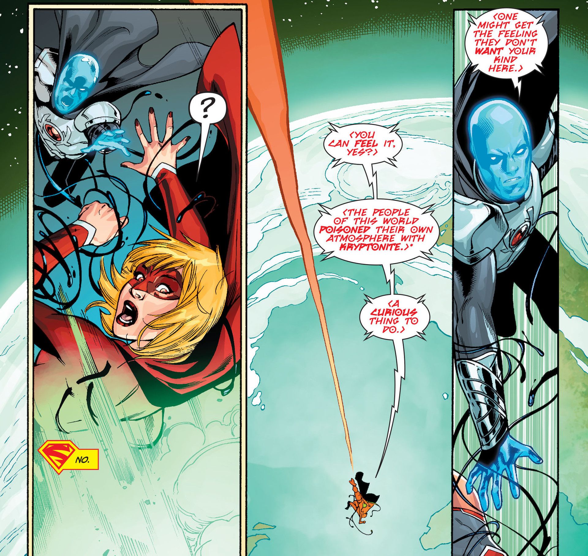 Supergirl vs. Worldkiller-1 above Earth