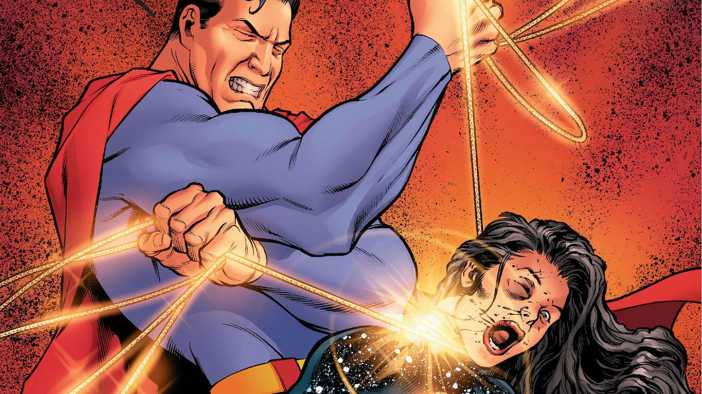 Superman strangling Wonder Woman