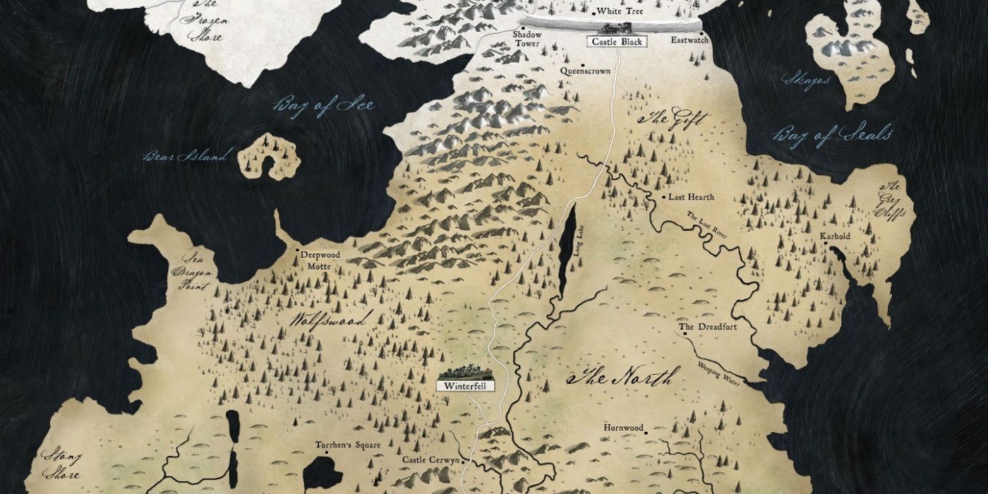 a map of Westeros The North including Castle Black and Winterfell