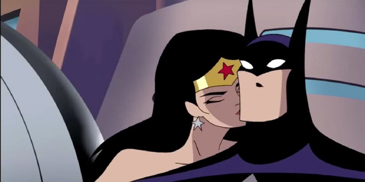 Wonder Woman kisses Batman Justice League cartoon