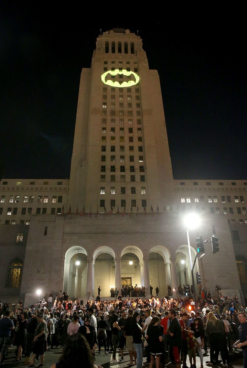 The Bat-Signal shines on Los Angeles City Hall in honor of Adam West