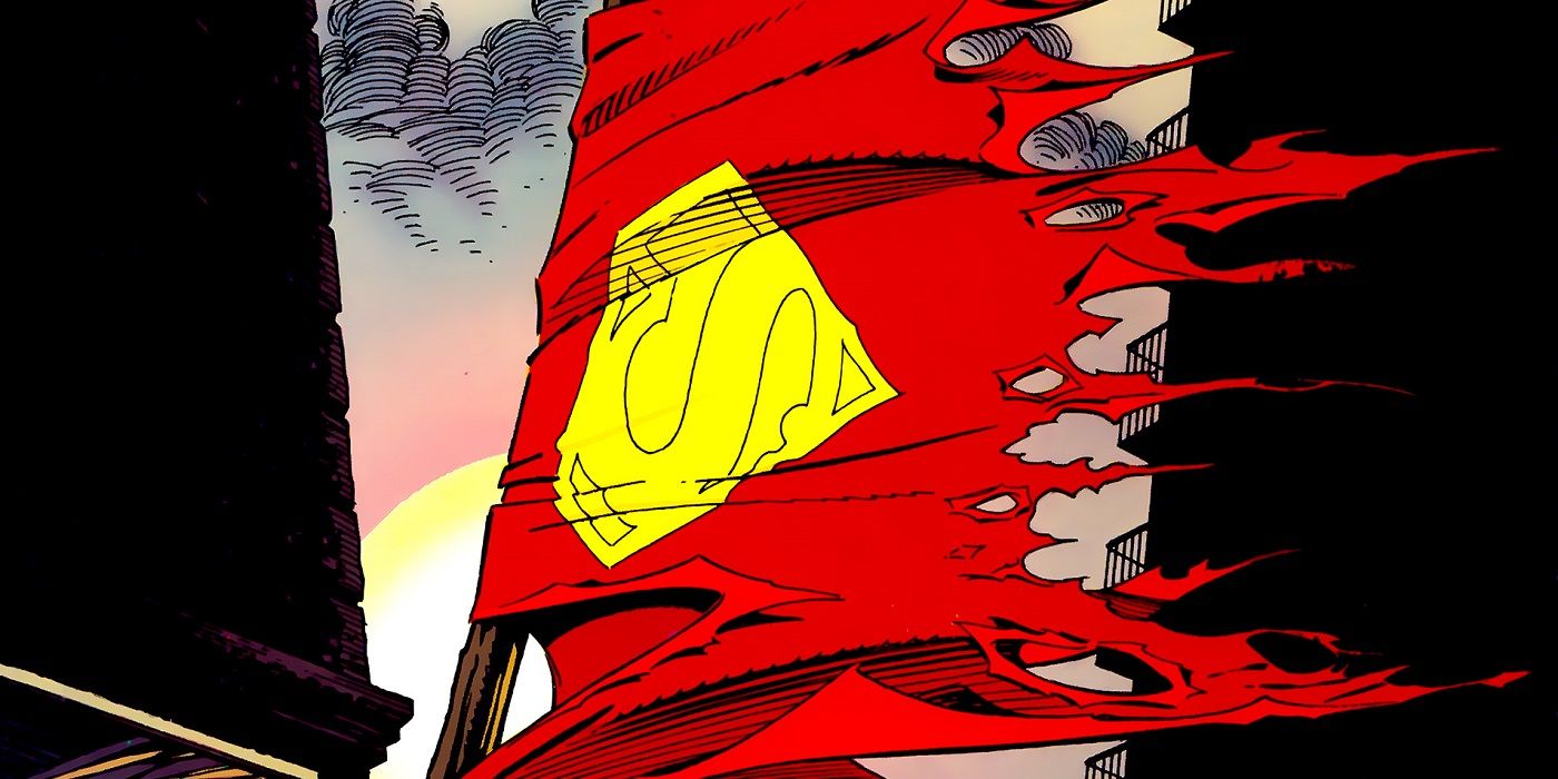 Cover of the Death of Superman, with tattered Superman cape