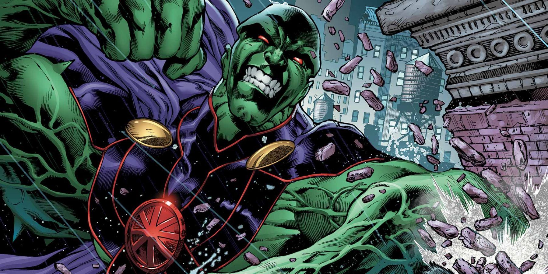 Martian Manhunter in battle, about to throw a punch