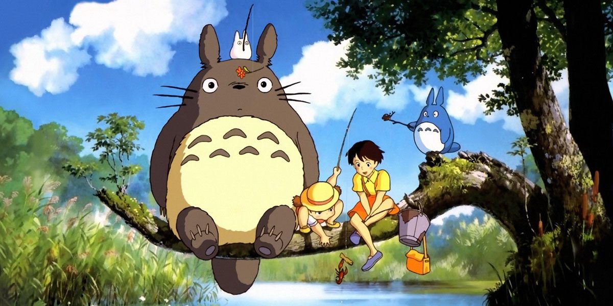 Several supernatural creatures enjoy a day of fishing in My Neighbor Totoro
