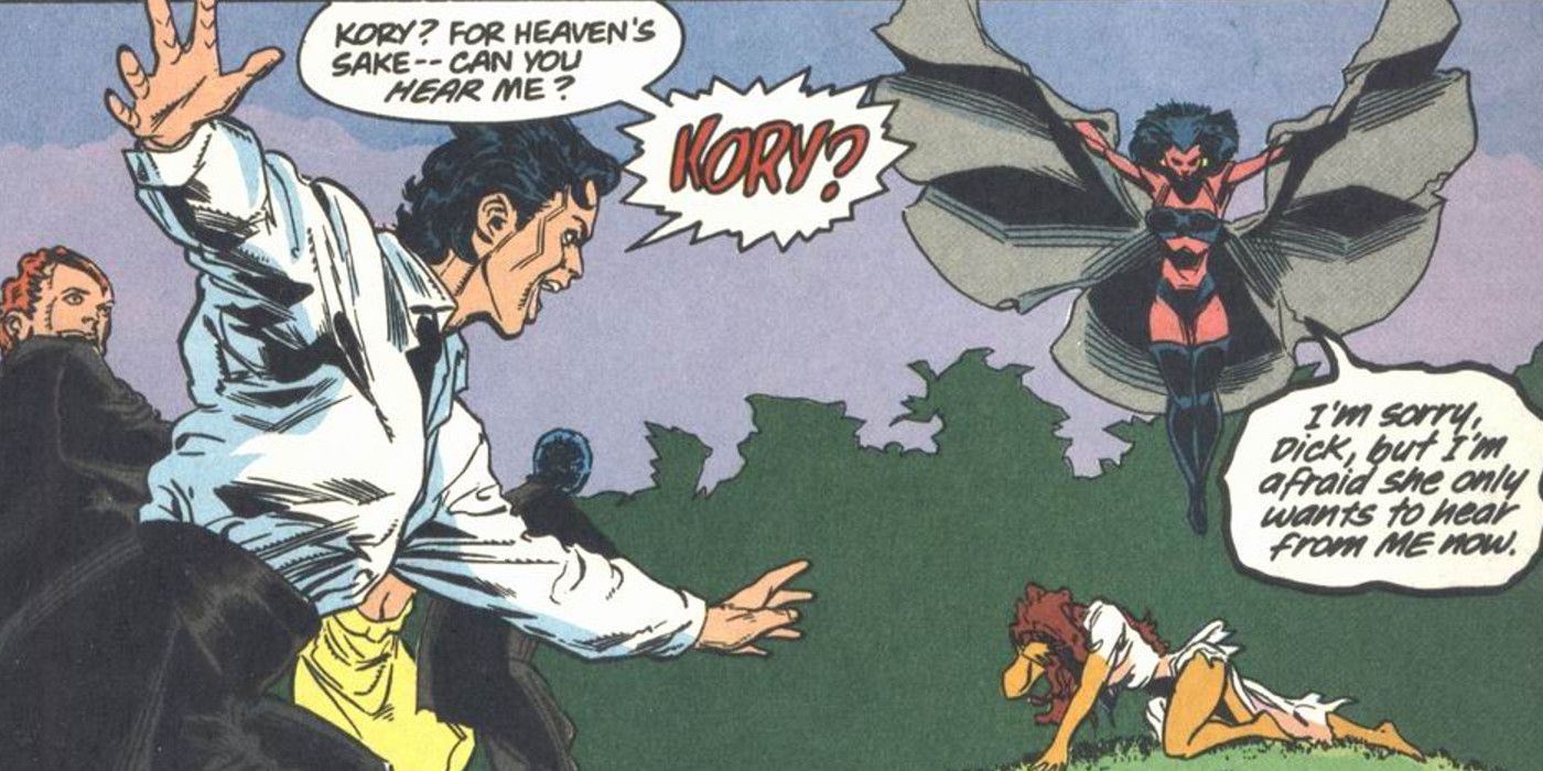 Raven interrupts Dick Grayson and Starfire's wedding