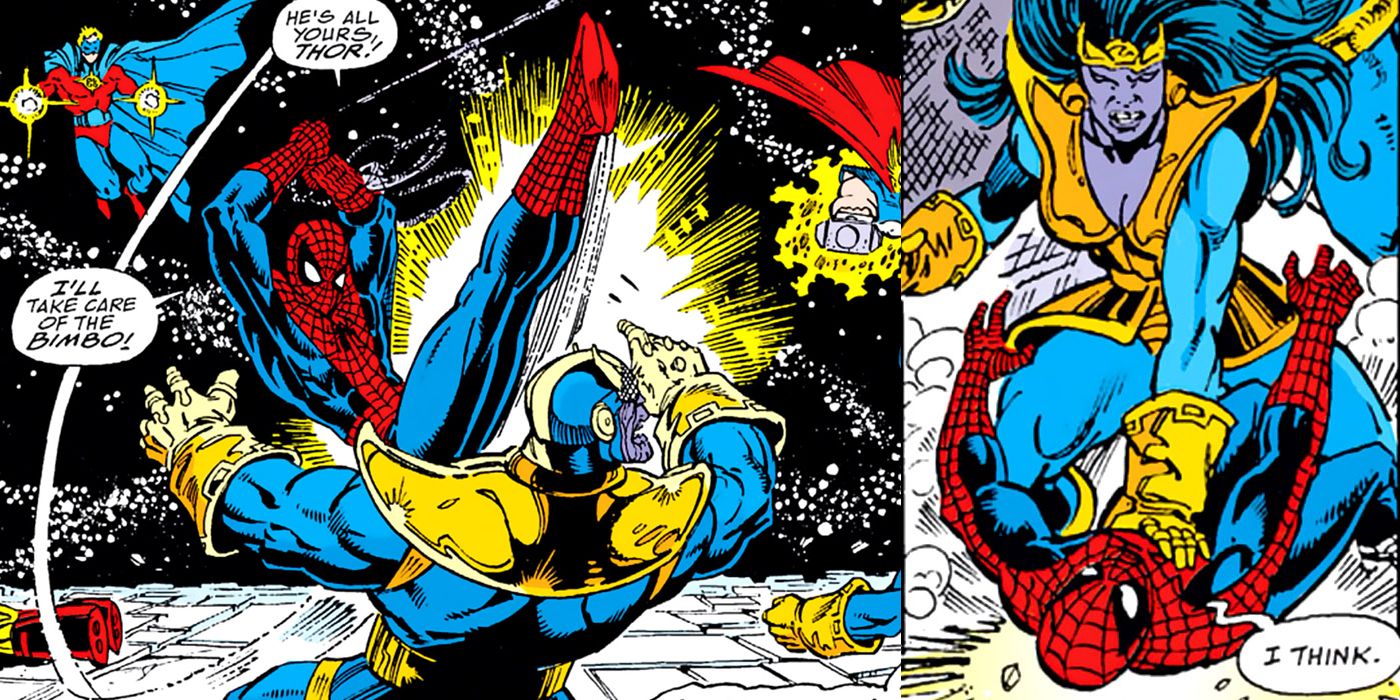 Spider-Man fighting Thanos.