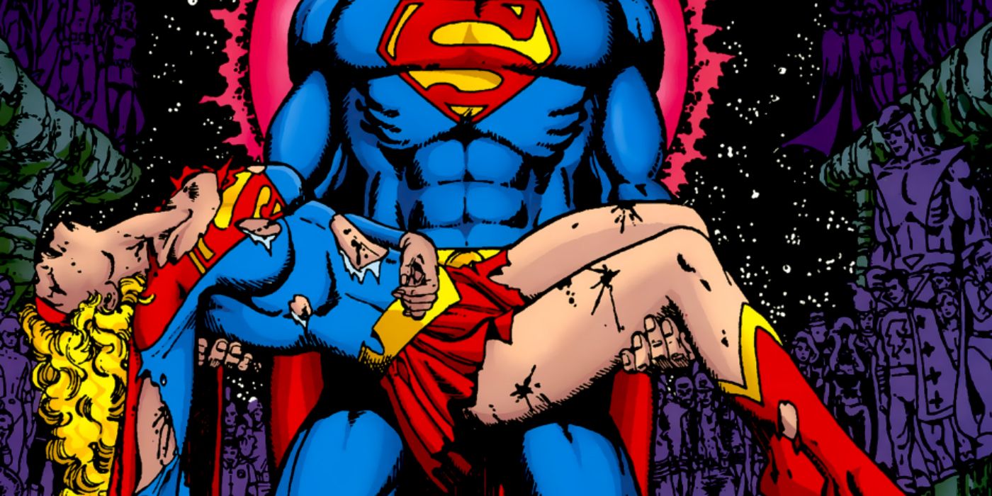 Superman holding Supergirl's body in Crisis on Infinite Earths