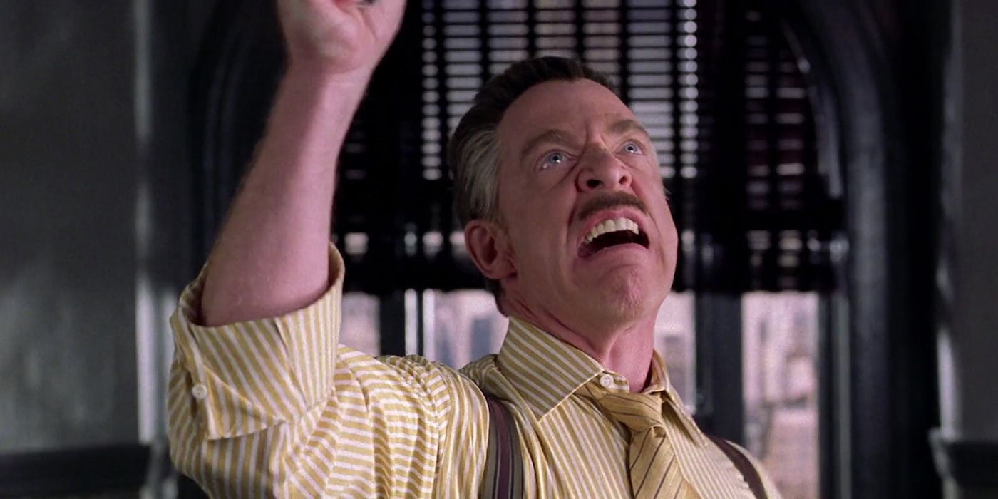 J Jonah Jameson yelling into the sky in Spider-Man