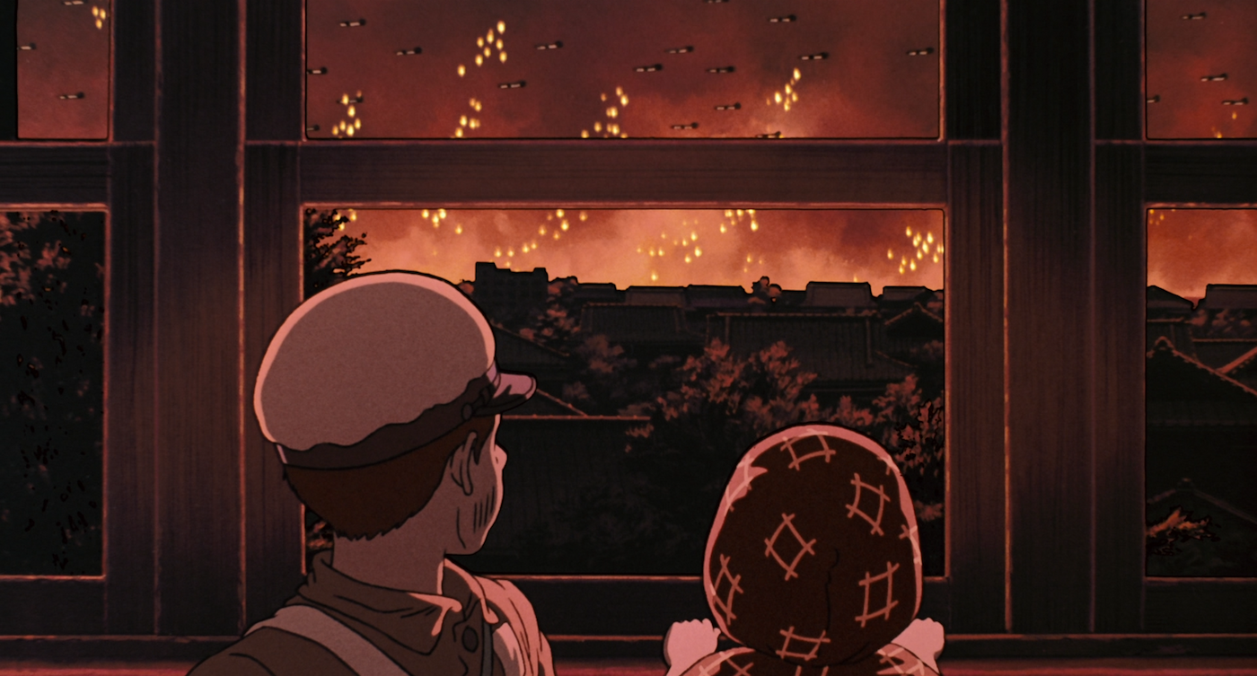 Grave of the Fireflies Seita and Satsuko watching the city burn
