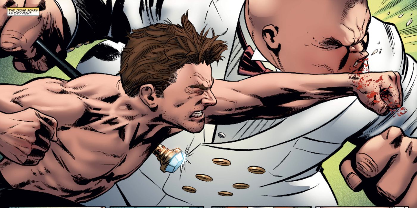 Spider-Man punching Kingpin across the face