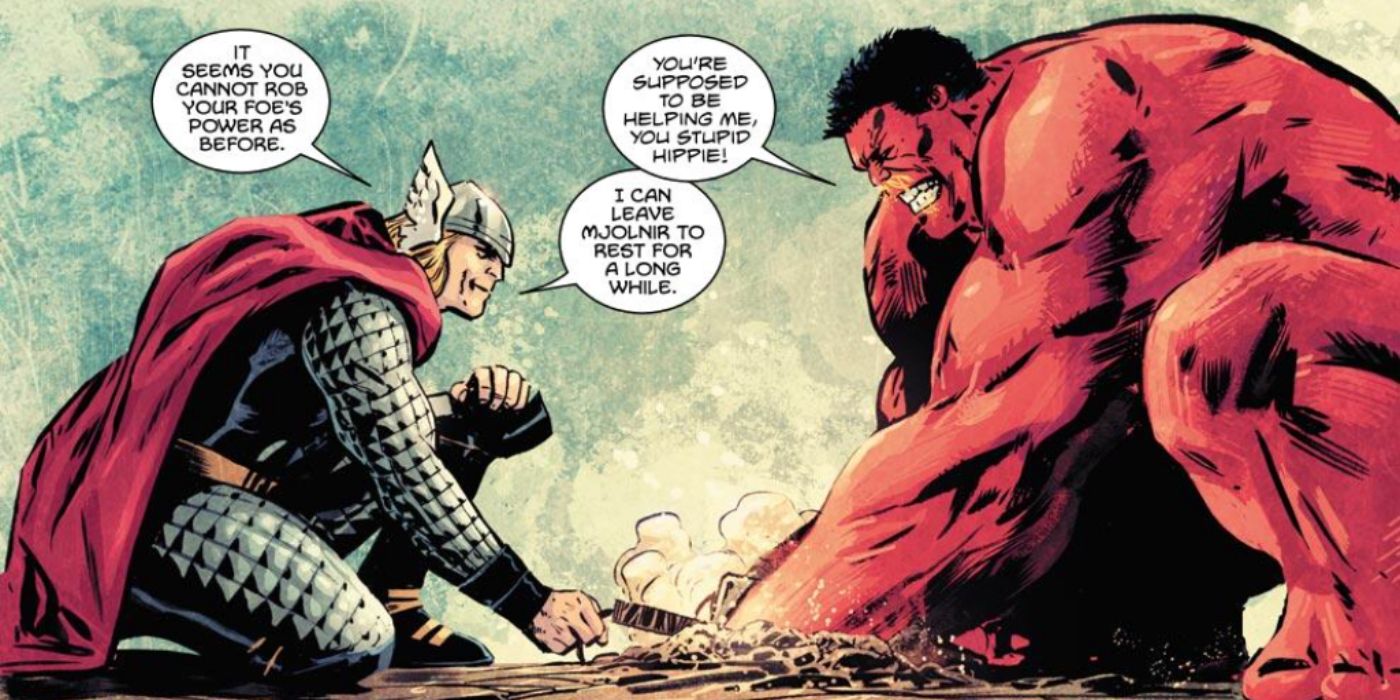 Red Hulk holds Thors Hammer