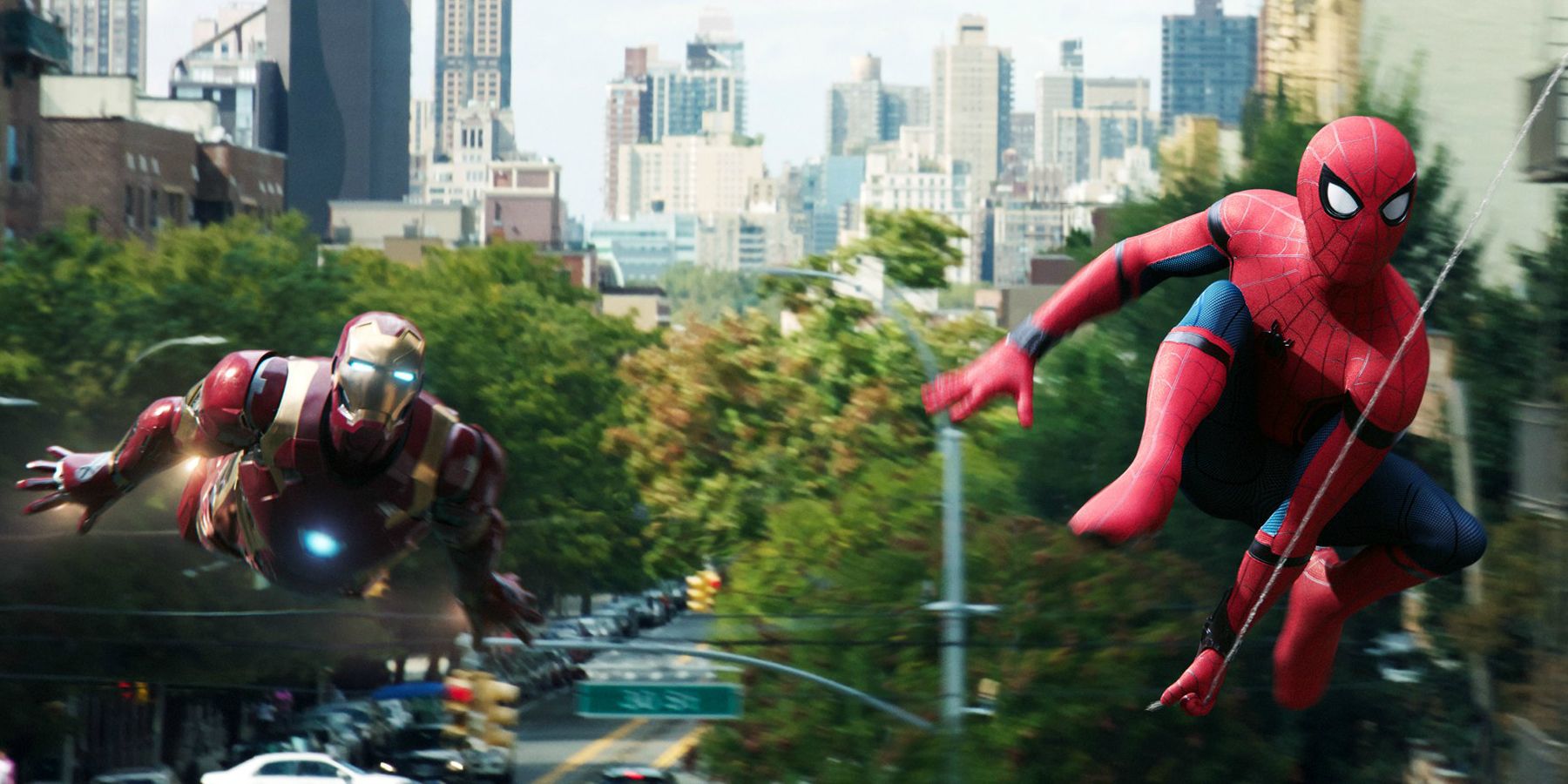 Spider-Man &amp; Iron Man flying about town