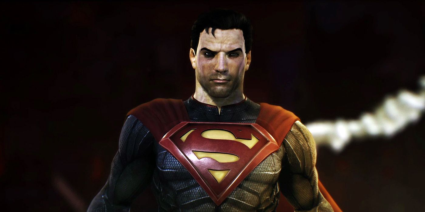 Superman from Injustice Gods Among Us looking sinister.