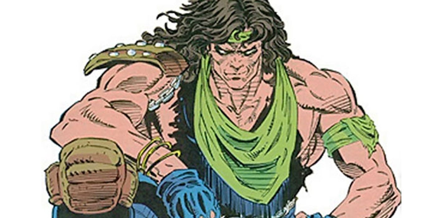 The X-Men's Rictor crouches and stares at the reader in Marvel Comics