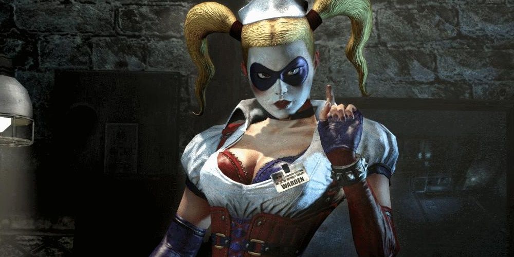 Harley Quinn waving a finger in Batman: Arkham Asylum