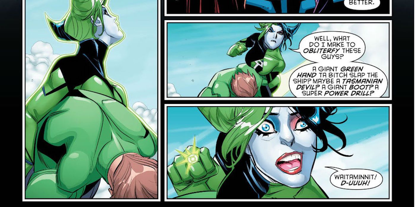 Harley Quinn wears a Green Lantern ring with Hal Jordan