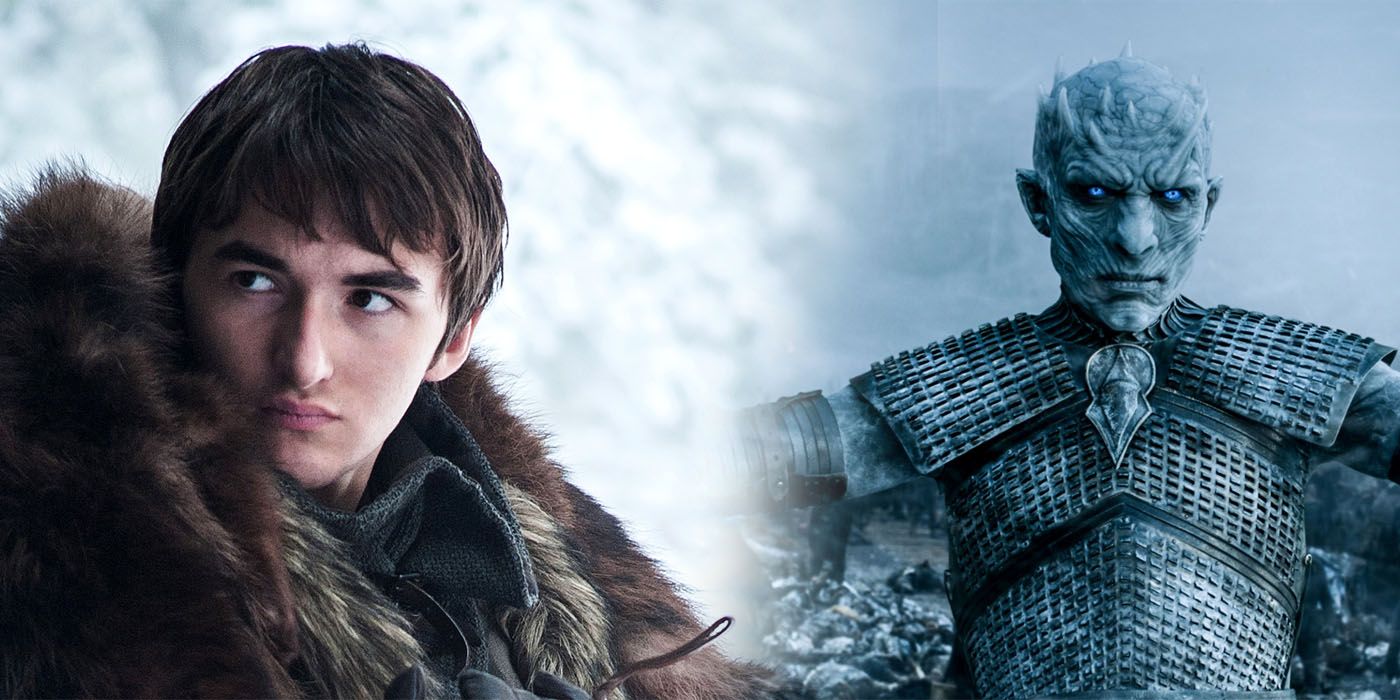 A composite image of Bran Stark sitting next to Game of Thrones' Night King.