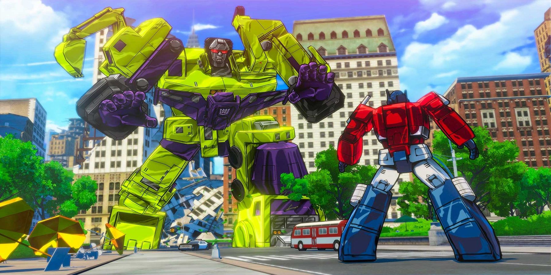 Una imagen de Optimus Prime luchando contra Devastator en Transformers Devastation.