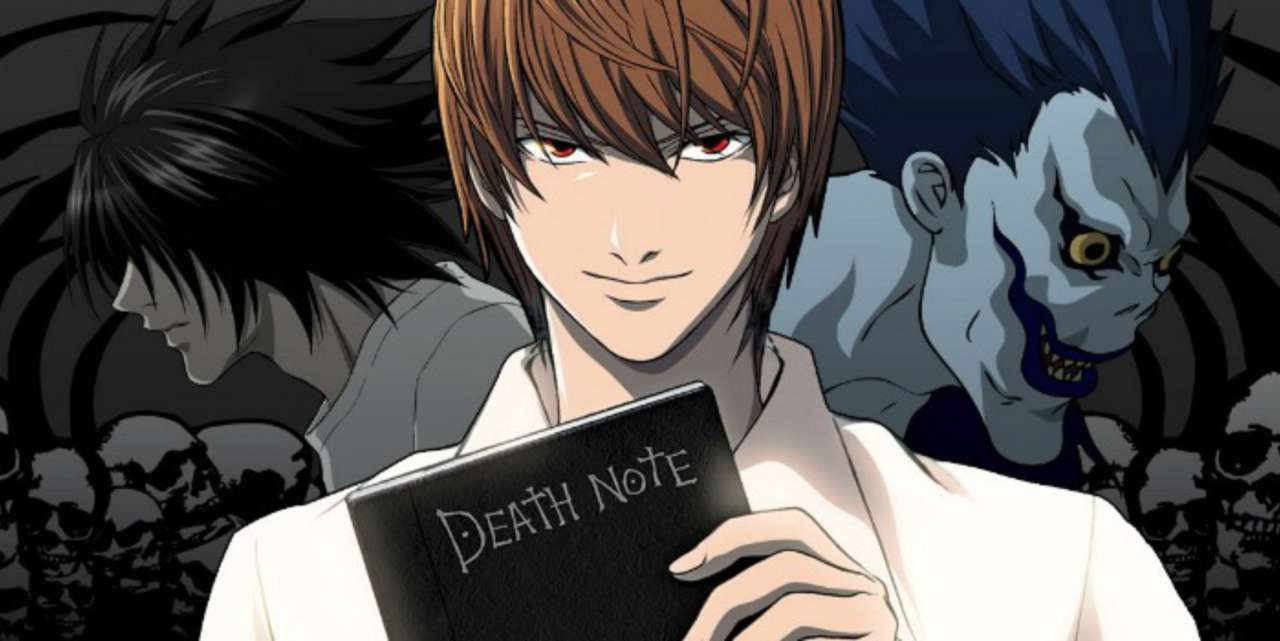An image of Light Yagami holding the infamous Death Note