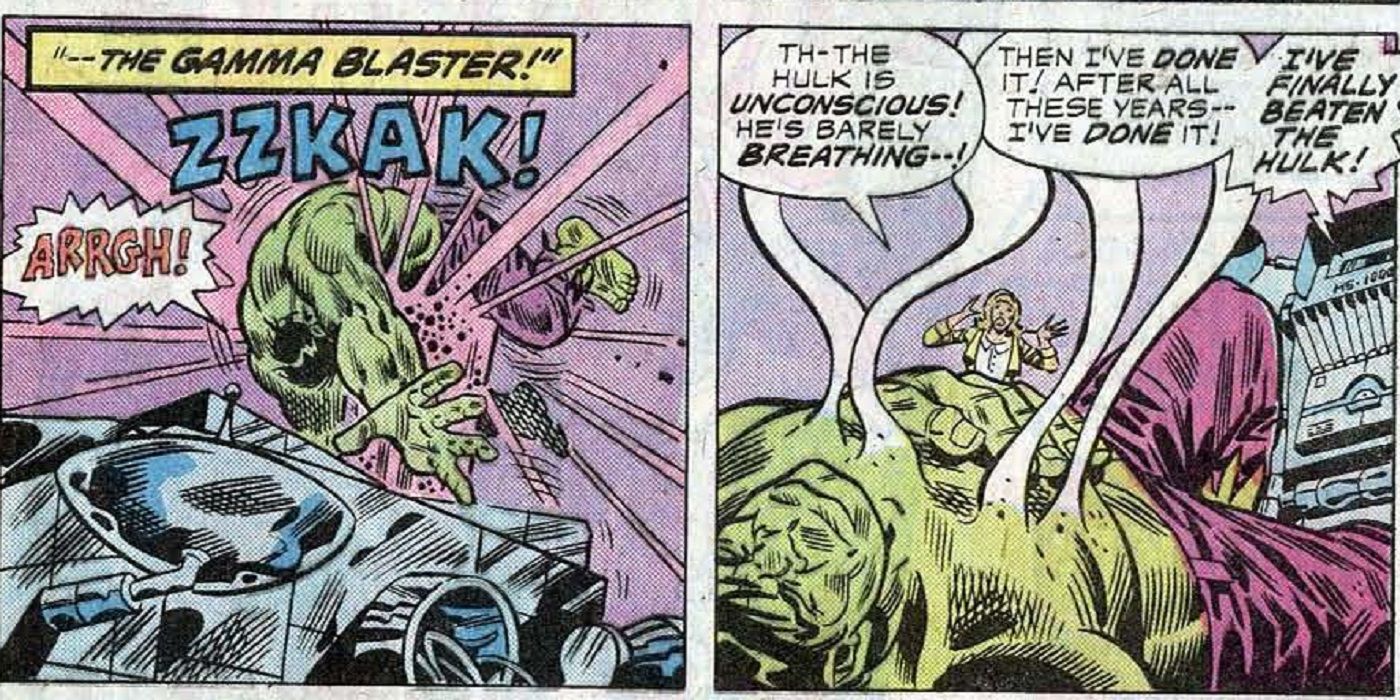Thunderbolt Ross attacks the Hulk from Marvel Comics with the Gamma Blaster