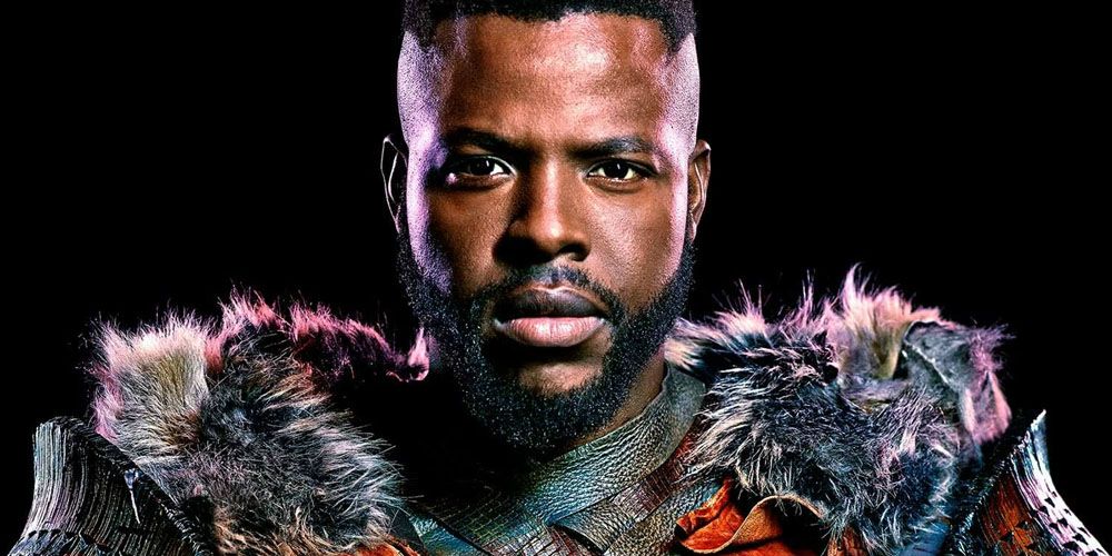 A close up still of M'Baku in promotionals of Black Panther