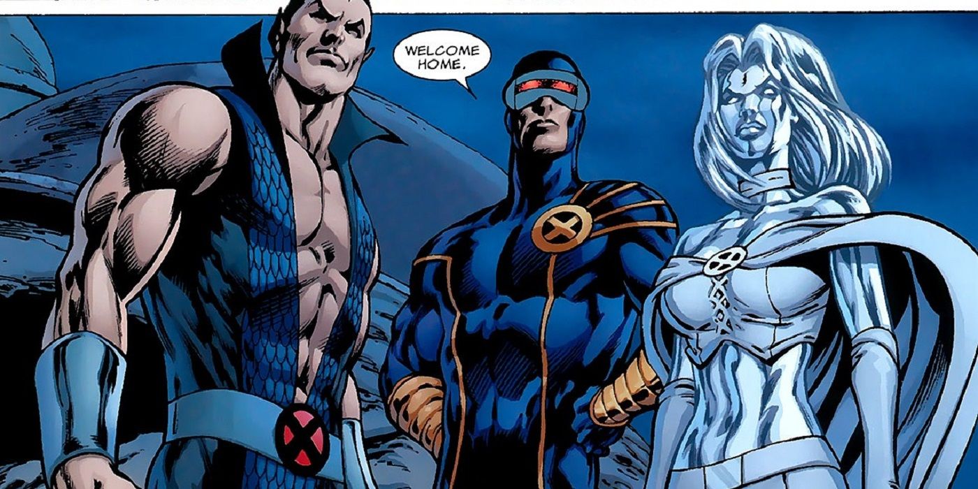 Namor the Sub-Mariner stands with the X-Men Cyclops and Emma Frost