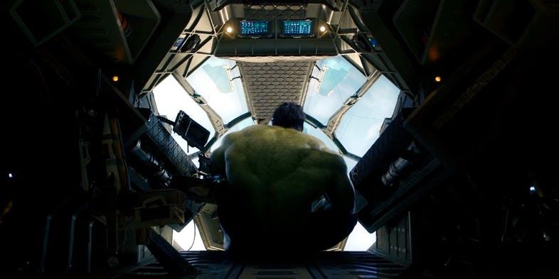 Hulk leaving in the Quinjet in Age of Ultron