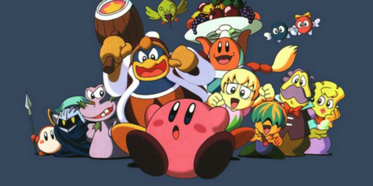 Kirby alongside his cast of characters in Kirby Right Back At Ya!