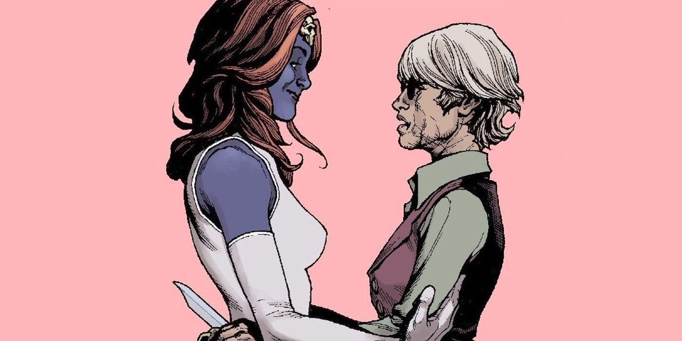 Mystique embracing her wife Destiny from Marvel Comics